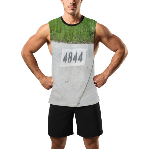 Street Number 4844 with Black Collar Men's Open Sides Workout Tank Top (Model T72)