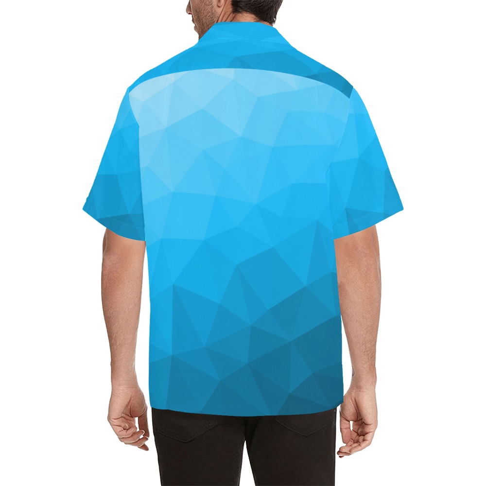 Cyan gradient geometric mesh pattern Hawaiian Shirt (Model T58)