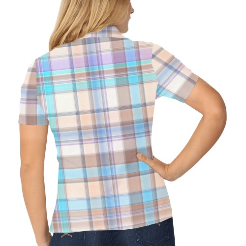 Pastels Plaid Women's All Over Print Polo Shirt (Model T55)