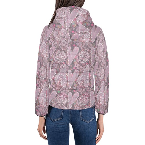 Unique heart pattern style Women's Padded Hooded Jacket (Model H46)