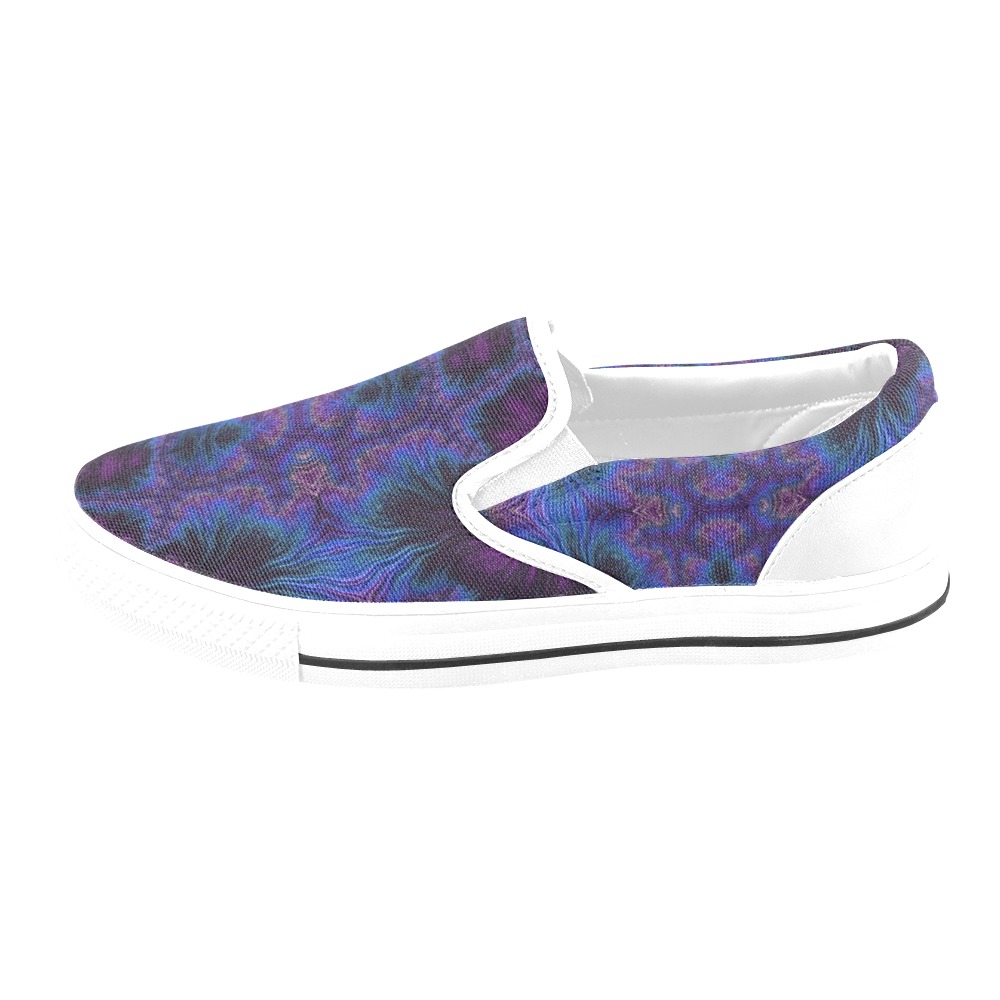 0-Lupine and Lilac Garden at Midnight Fractal Abstract Women's Slip-on Canvas Shoes (Model 019)