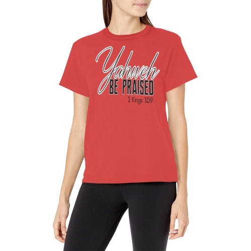 1 - Yahweh Be Praised Red T-Shirt Women Women's All Over Print Crew Neck T-Shirt (Model T40-2)