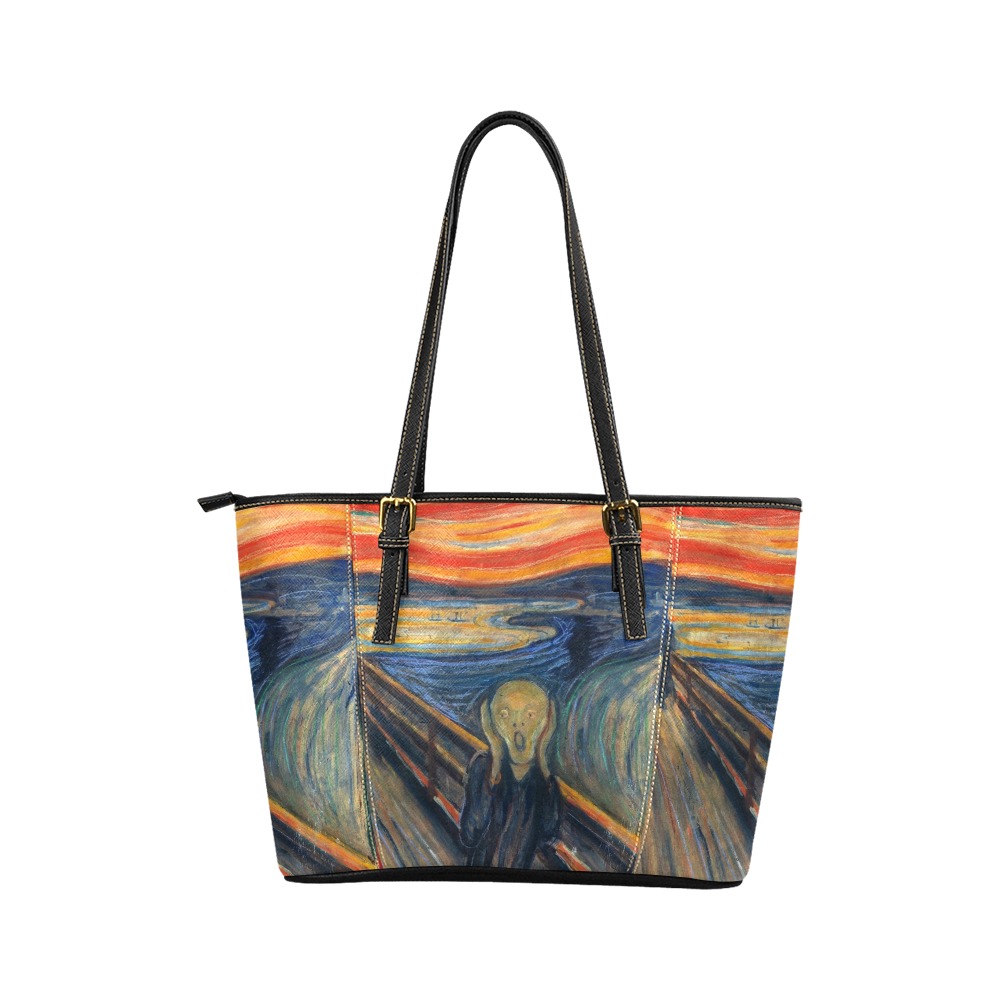 Edvard Munch-The scream Leather Tote Bag/Small (Model 1640)