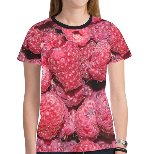 Raspberry Red Fresh Berries Summer Funny New All Over Print T-shirt for Women (Model T45)