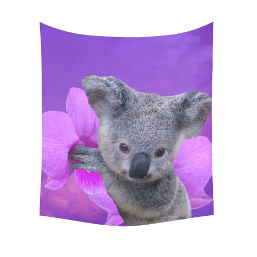 Koala and Orchid Cotton Linen Wall Tapestry 51"x 60"
