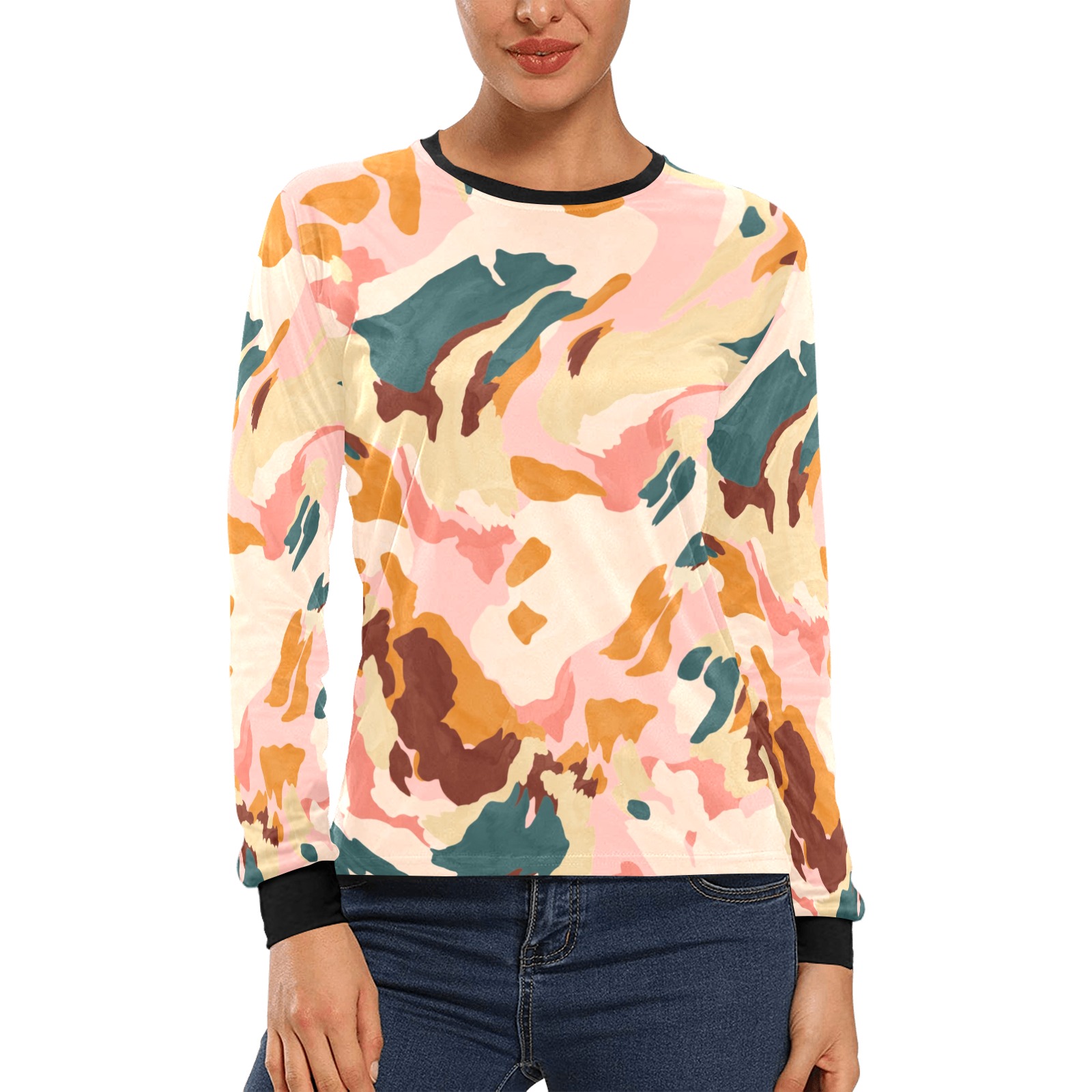 Desert colors in brush strokes Women's All Over Print Long Sleeve T-shirt (Model T51)