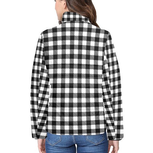 Black and white Plaid Women's Stand Collar Padded Jacket (Model H41)