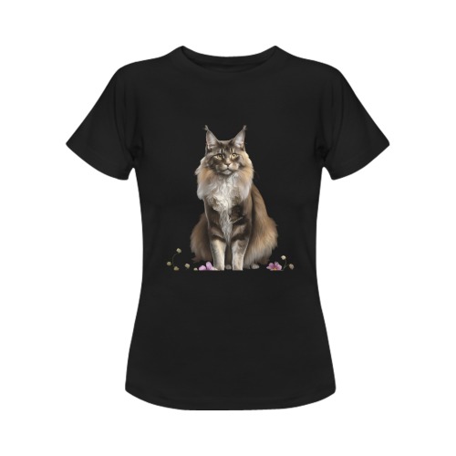 Maine coon cat on a  black background Women's T-Shirt in USA Size (Front Printing Only)
