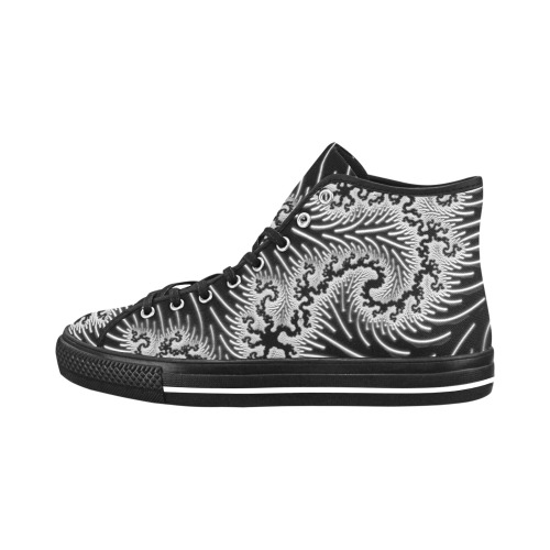 White and Silver Lace on Black Fractal Abstract Vancouver H Men's Canvas Shoes (1013-1)