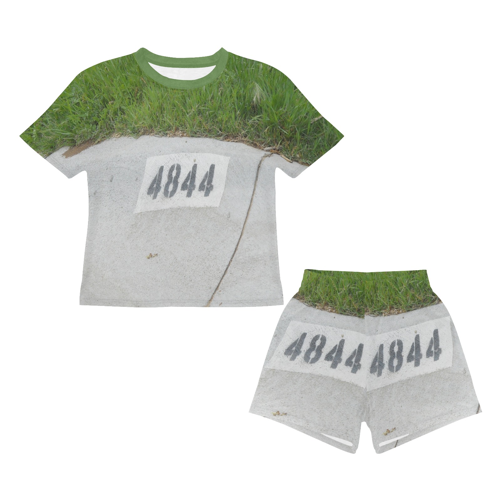 Street Number 4844 with Green Collar Little Girls' Short Pajama Set