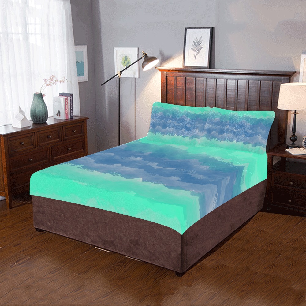 Ombre Blue and Green 3-Piece Bedding Set