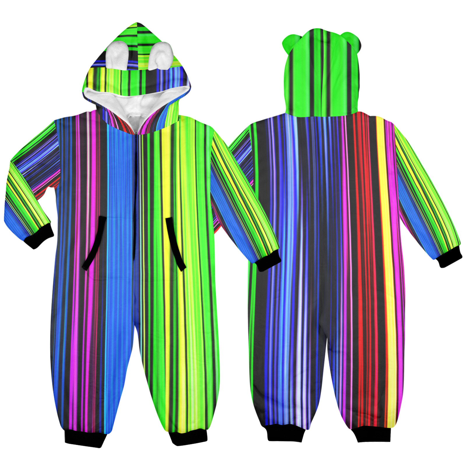 A Rainbow Of Stripes One-Piece Zip up Hooded Pajamas for Little Kids