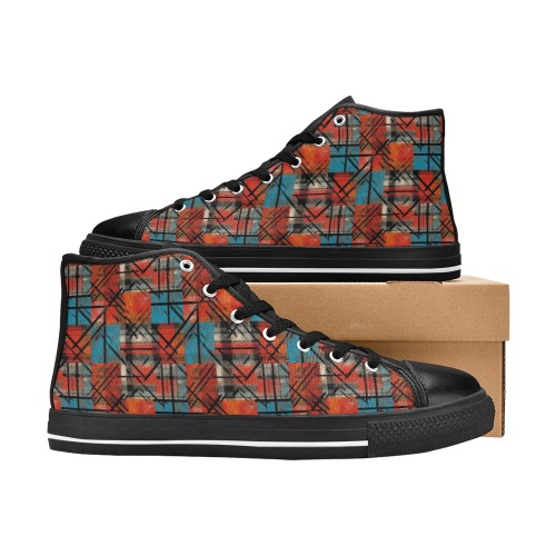 Red And Blue Grunge Plaid Women's Classic High Top Canvas Shoes (Model 017)