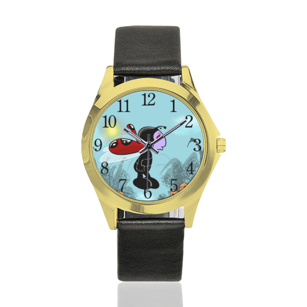 Mizz Ladybug Unisex Silver-Tone Round Leather Watch (Model 216)