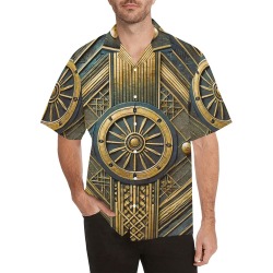 Blue iron Hawaiian Shirt with Merged Design (Model T58)