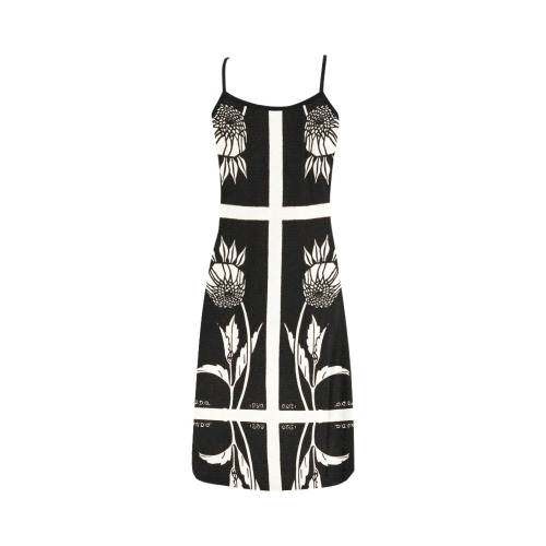 Black & White Abstract Sunflower Alcestis Slip Dress (Model D05)