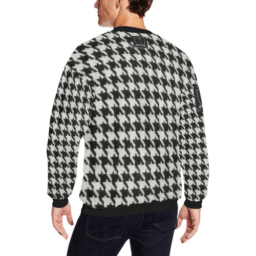 DIONIO Clothing - Tweedlike Sweatshirt Black & White Men's Oversized Fleece Crew Sweatshirt (Model H18)