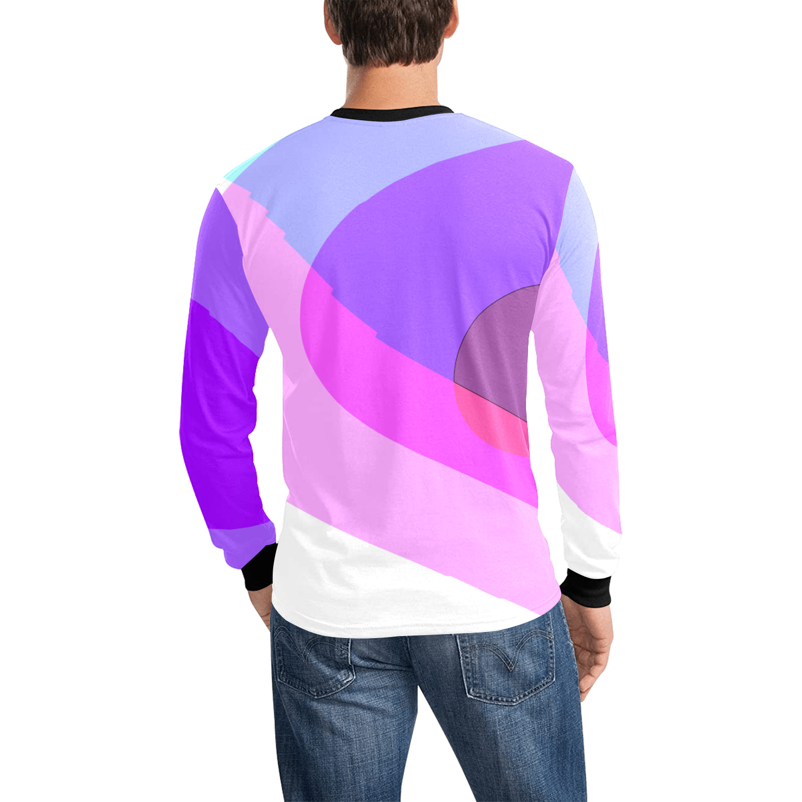 Purple Retro Groovy Abstract 409 Men's All Over Print Long Sleeve T-shirt (Model T51)