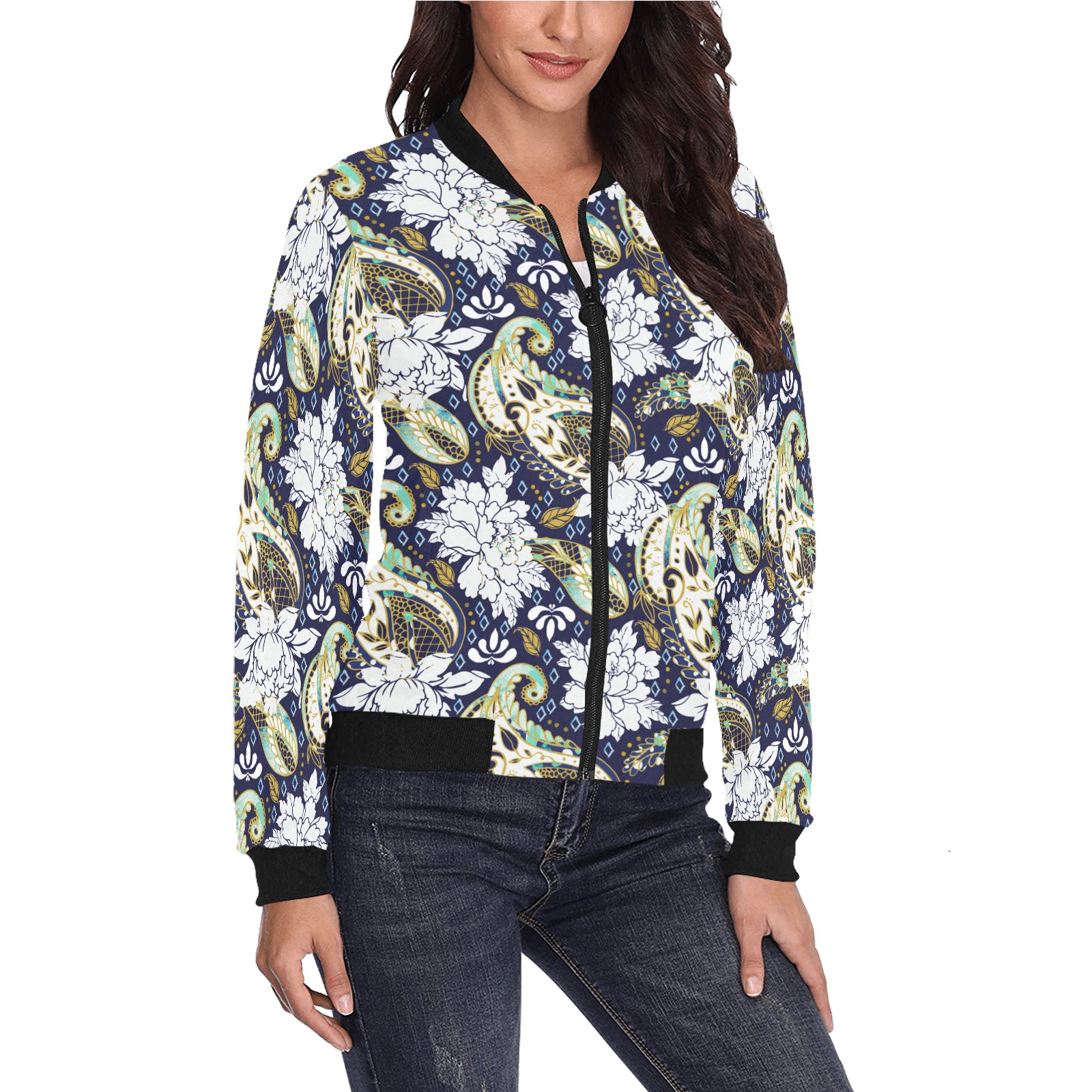 Paisley obsession-87 All Over Print Bomber Jacket for Women (Model H36)