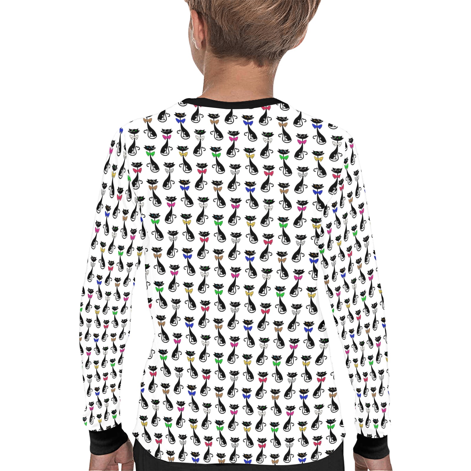 Black Cats Wearing Bow Ties Kids' All Over Print Long Sleeve T-shirt (Model T51)