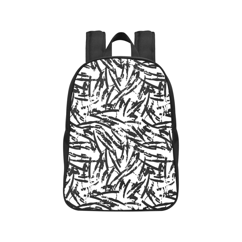 Brush Stroke Black and White Fabric School Backpack (Model 1682) (Medium)