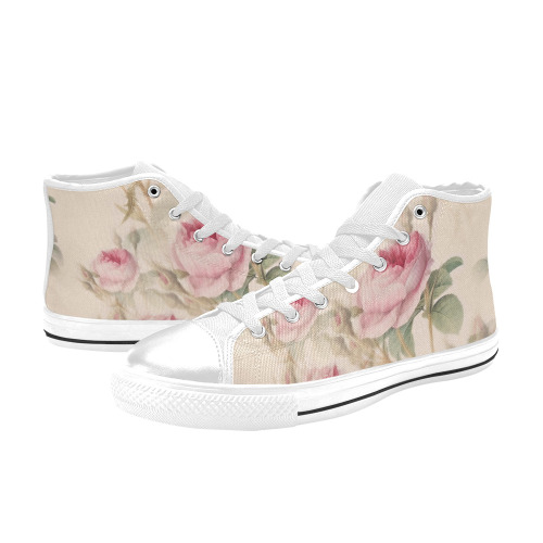 Vintage Pink Rose Garden Pattern Women's Classic High Top Canvas Shoes (Model 017)