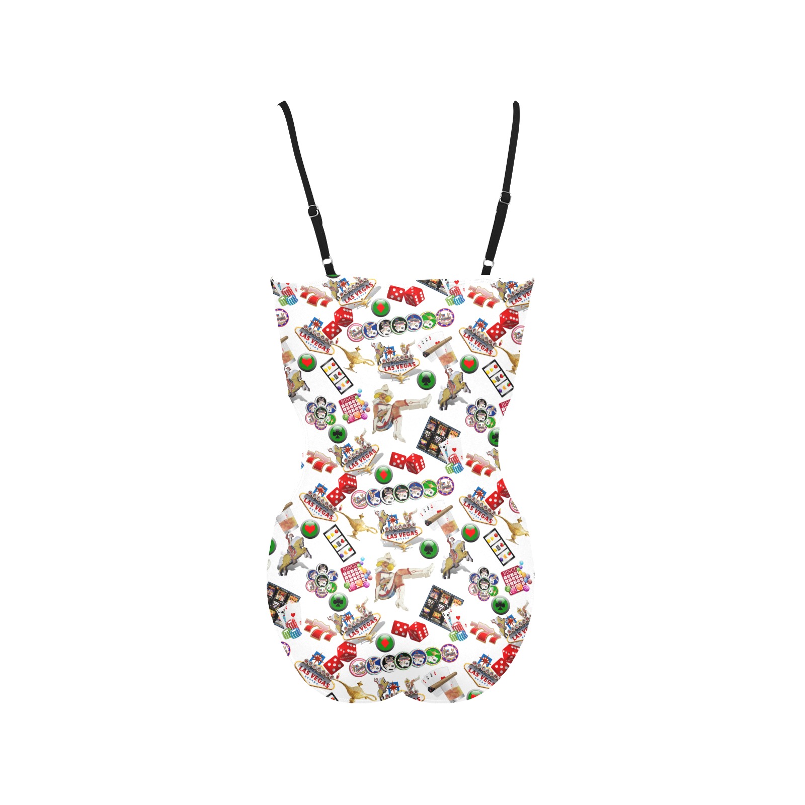 Las Vegas Icons - Gamblers Delight / White Spaghetti Strap Cut Out Sides Swimsuit (Model S28)