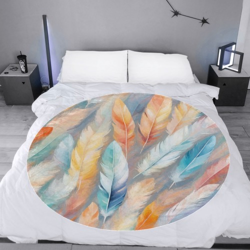 Charming feathers fantasy art. Chic pastel colors. Circular Ultra-Soft Micro Fleece Blanket 60"