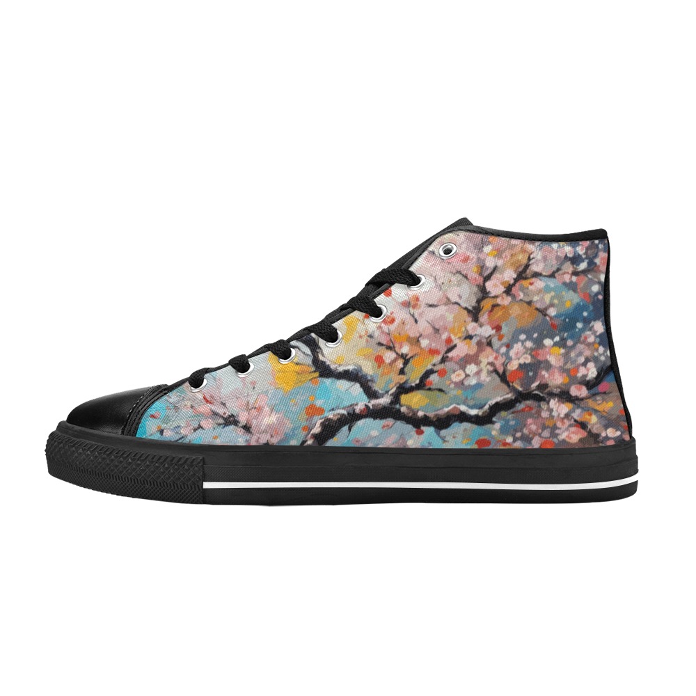 Charming blooming sakura tree in the spring season Women's Classic High Top Canvas Shoes (Model 017)
