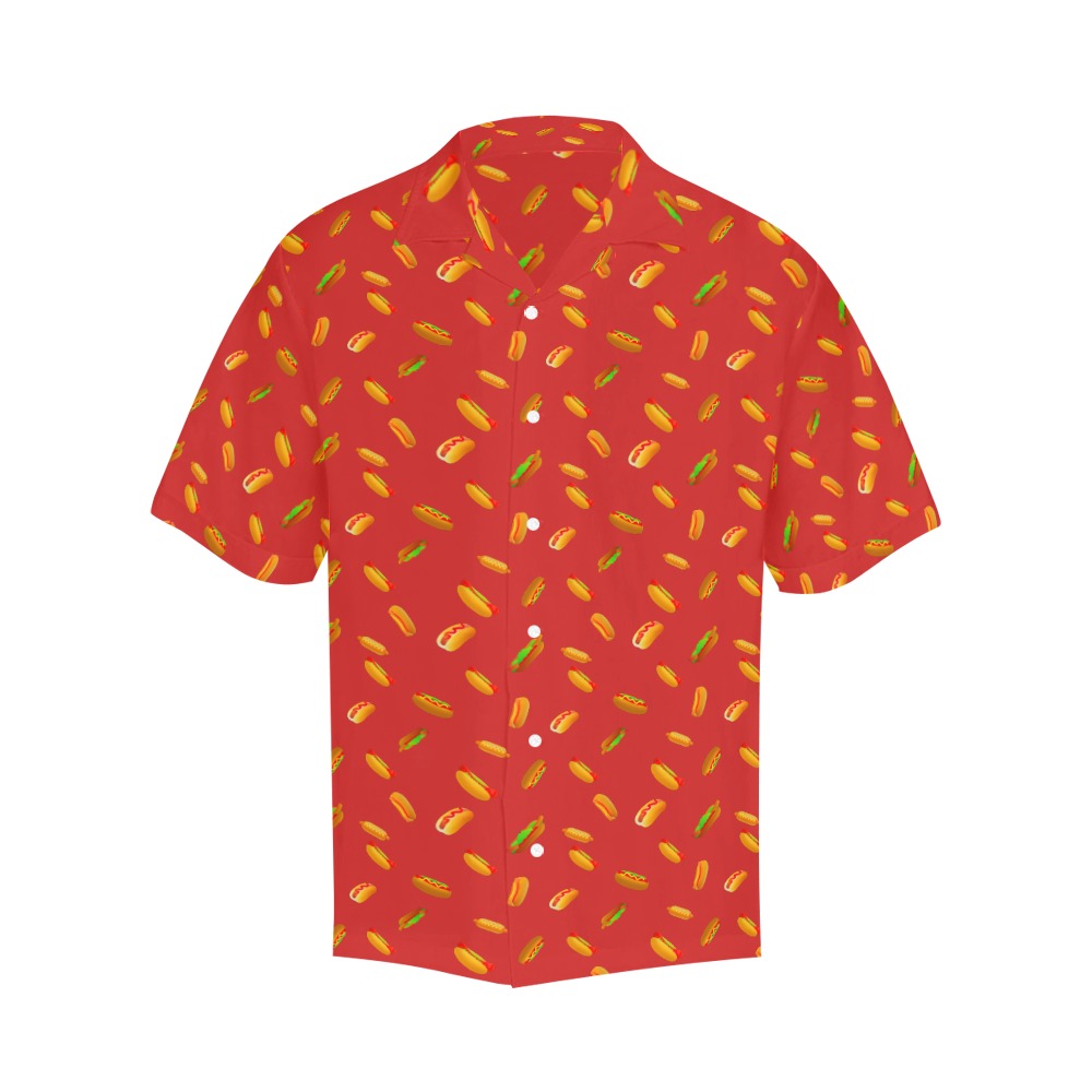 Hot Dog Pattern on Red Hawaiian Shirt with Merged Design (Model T58 ...