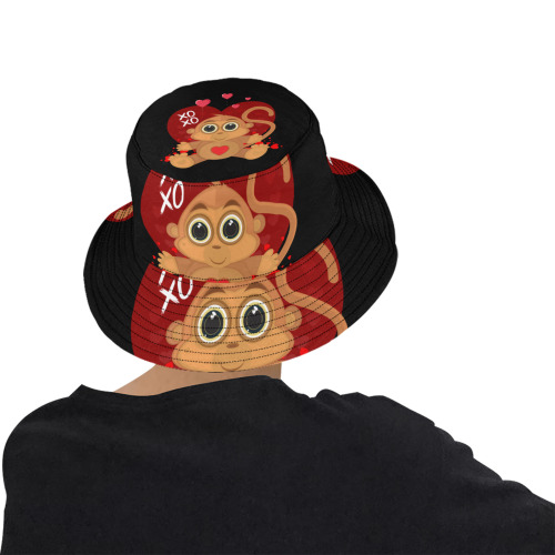 Valentine's Day Monkey Unisex Summer Bucket Hat