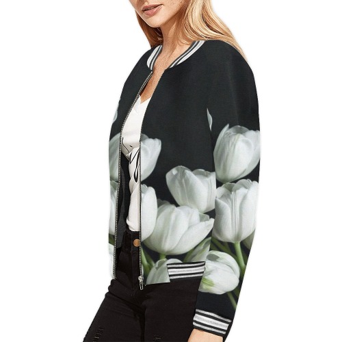 Flowers All Over Print Bomber Jacket for Women (Model H21)