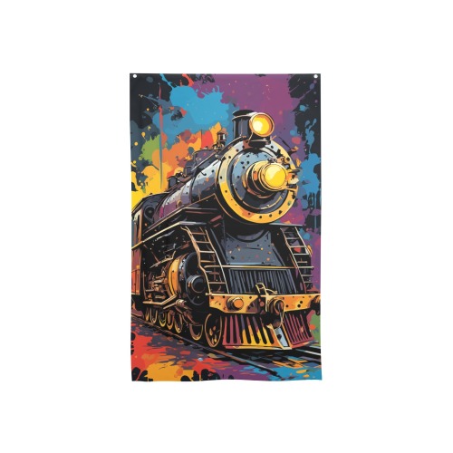 Fantasy steam engine. Trendy colorful railroad art House Flag 34.5"x56"