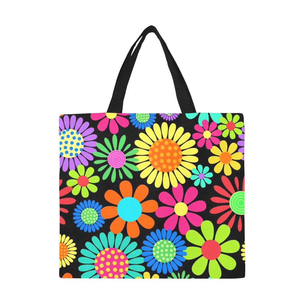 Flower Power Hippie Flowers - Retro Pattern All Over Print Canvas Tote Bag/Large (Model 1699)