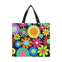 Flower Power Hippie Flowers - Retro Pattern All Over Print Canvas Tote Bag/Large (Model 1699)