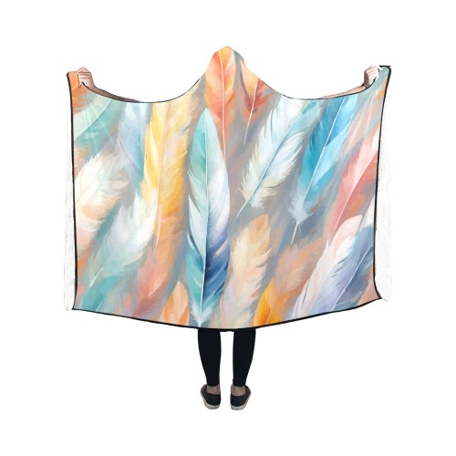 Charming feathers fantasy art. Chic pastel colors. Hooded Blanket 50''x40''