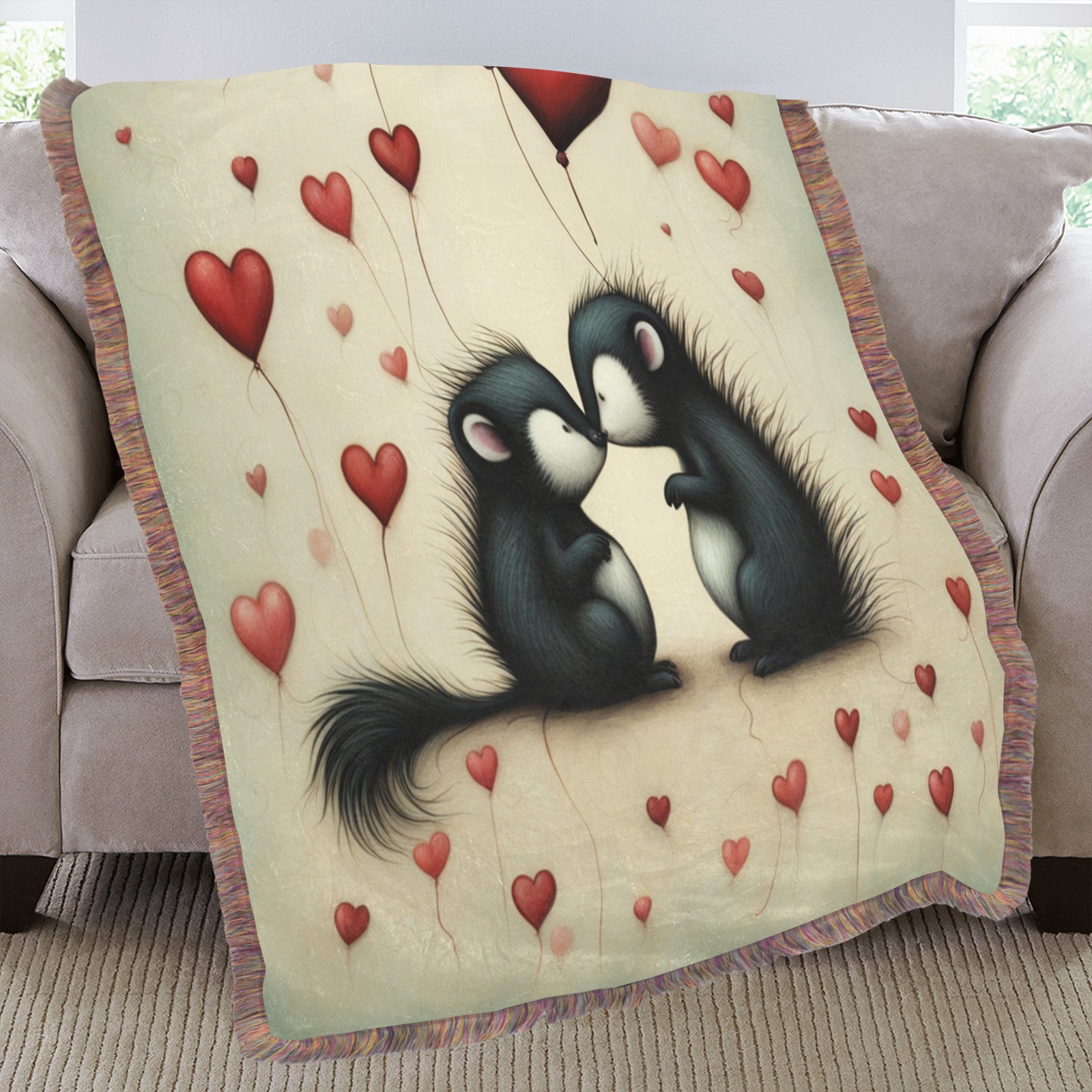 Skunk Love 1 Ultra-Soft Fringe Blanket 50"x60" (Mixed Green)