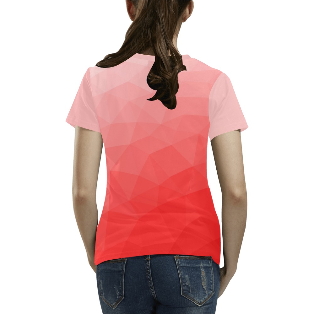 Red gradient geometric mesh pattern All Over Print T-Shirt for Women (USA Size) (Model T40)