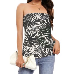 Wild_abstract_jungle_on_black_P Women's Long Tube Top (Model T84)