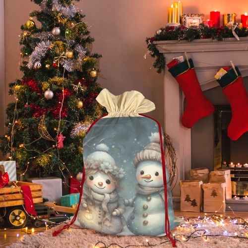 Snowman Couple 3 Pack Santa Claus Drawstring Bags (One-Sided Printing)