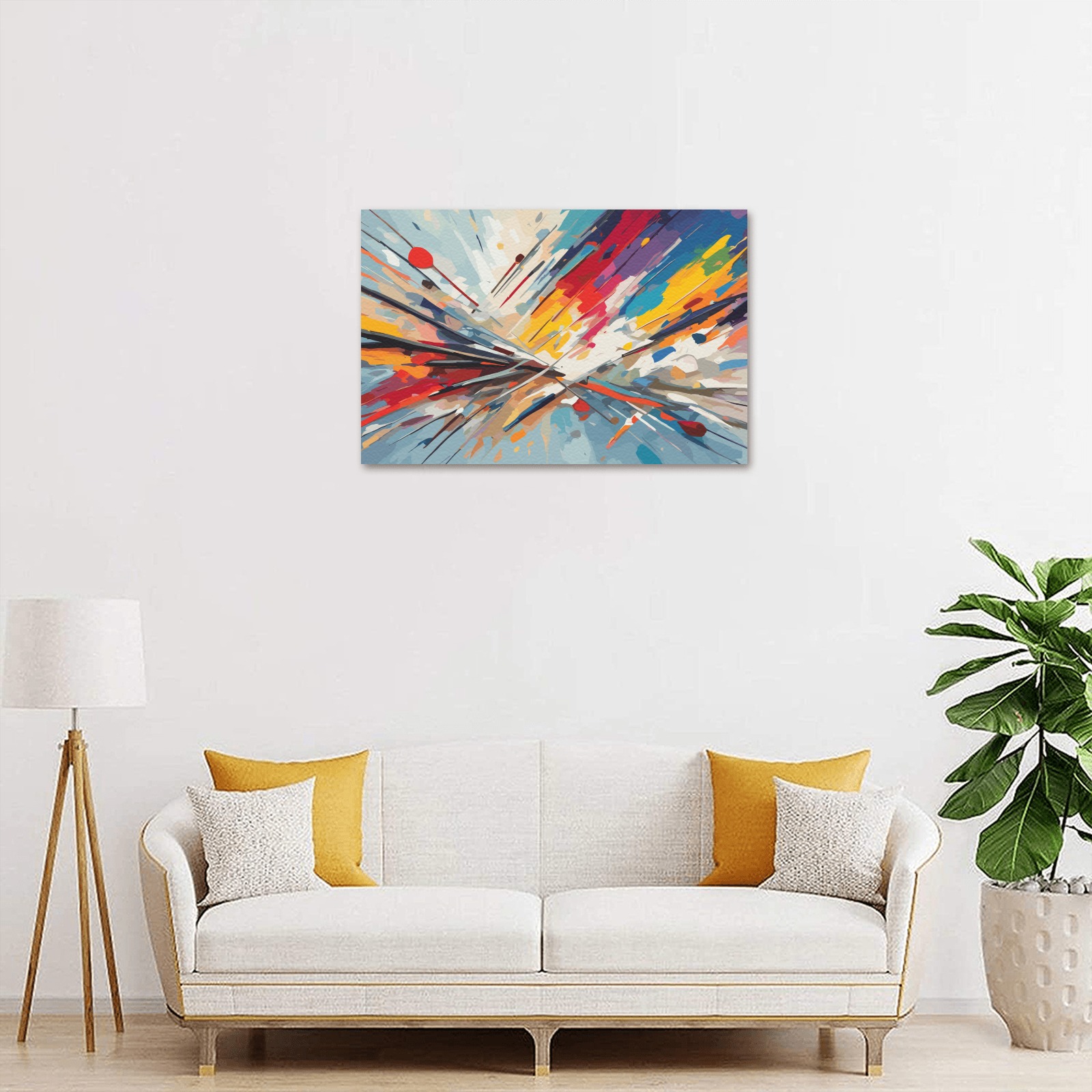 Artistic abstract art of colors on blue and beige Upgraded Canvas Print 18"x12"
