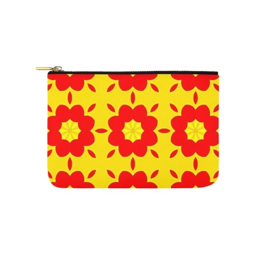 Red Flowers on Yellow Carry-All Pouch 9.5''x6''