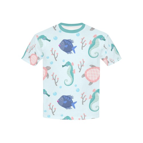 Fish, Seahorses and Turtles - Sealife. For kids Kids' All Over Print T-shirt (USA Size) (Model T40)