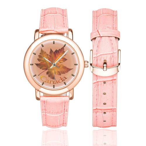 Gold Canada Maple Leaf Wristwatch Women's Rose Gold Leather Strap Watch(Model 201)
