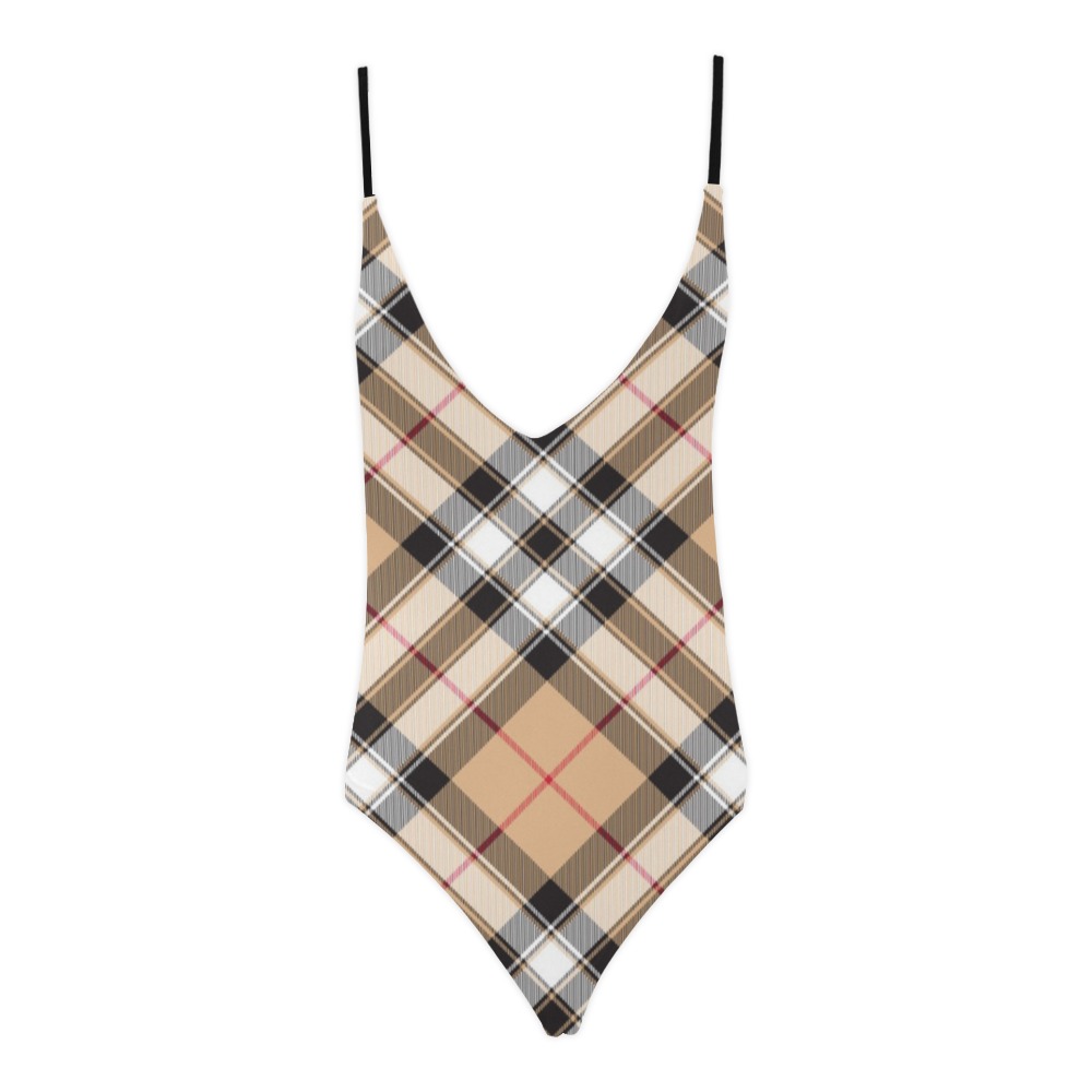 Plaid Sling Back Swimsuit Sexy Lacing Backless One-Piece Swimsuit (Model S10)