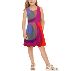 Red Abstract 714 Girls' Sleeveless Sundress (Model D56)