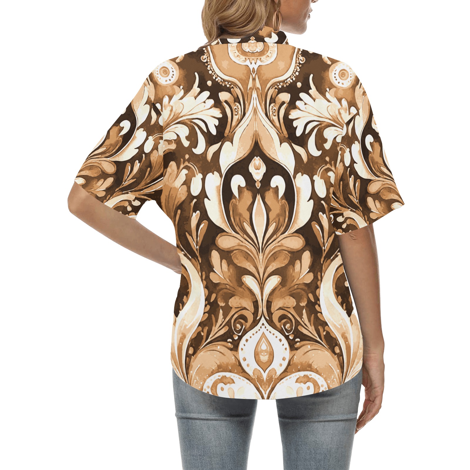 Western Embossed Leather Look All Over Print Hawaiian Shirt for Women (Model T58)