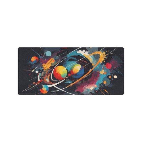 Space abstract of blue inhabited planets on black Gaming Mousepad (35"x16")