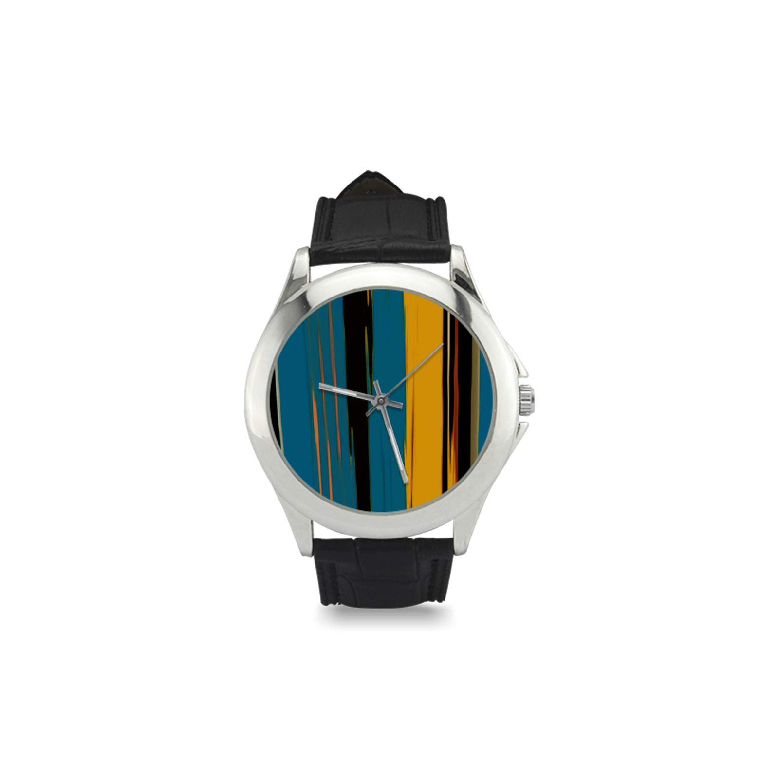 Black Turquoise And Orange Go! Abstract Art Women's Classic Leather Strap Watch(Model 203)