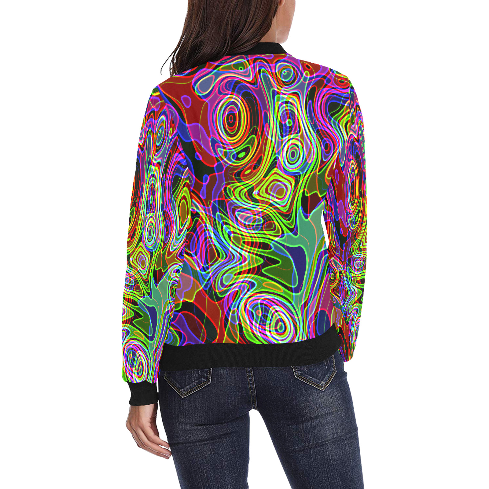 Abstract Retro Neon Pattern Background Design All Over Print Bomber Jacket for Women (Model H36)